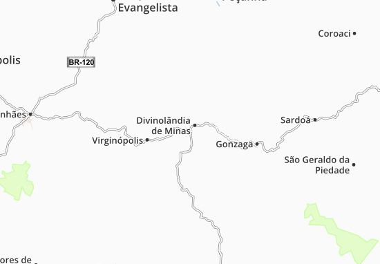 Kaart Plattegrond Divinolândia de Minas