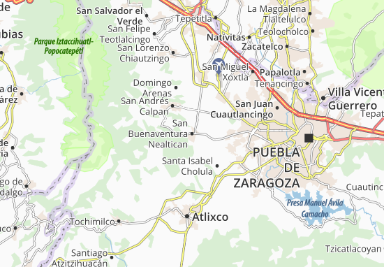 Karte Stadtplan San Buenaventura Nealtican