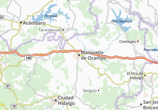 Karte Stadtplan Maravatío de Ocampo