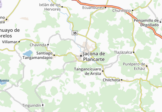Karte Stadtplan Jacona de Plancarte