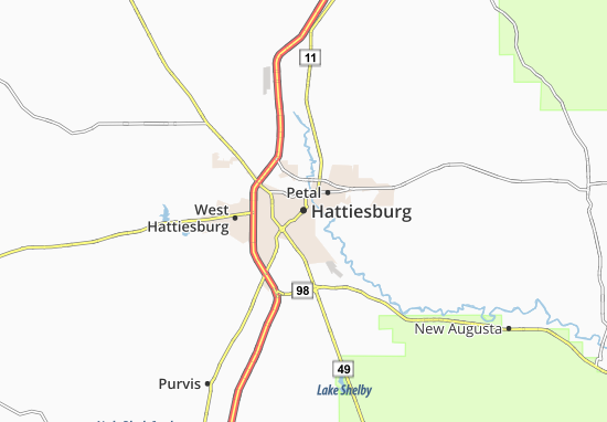 Kaart Plattegrond Hattiesburg