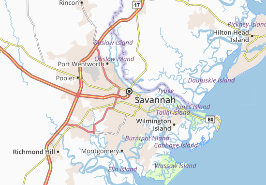 Karte Stadtplan Savannah