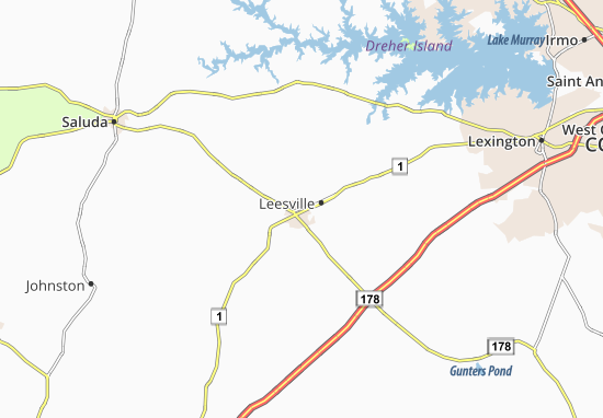 Kaart Plattegrond Batesburg-Leesville