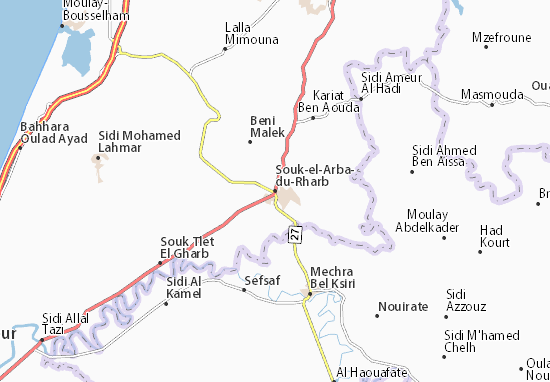 Karte Stadtplan Souk-el-Arba-du-Rharb