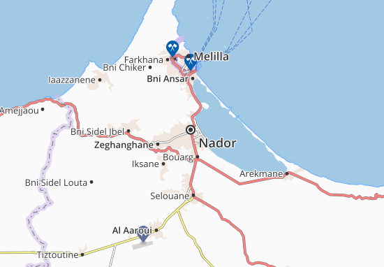 nador marokko karte Karte Stadtplan Nador Viamichelin nador marokko karte