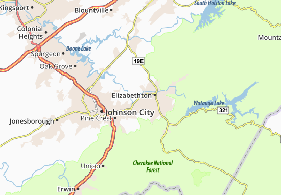Kaart Plattegrond Elizabethton