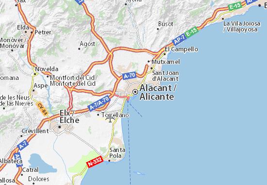 alicante carte Map of Alicante   Michelin Alicante map   ViaMichelin