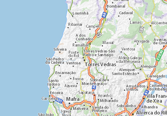 Kaart Plattegrond Torres Vedras-São Pedro e Santiago