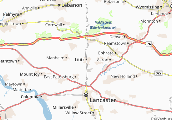 Karte Stadtplan Lititz