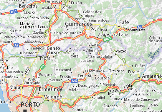Karte Stadtplan Negrelos-São Mamede
