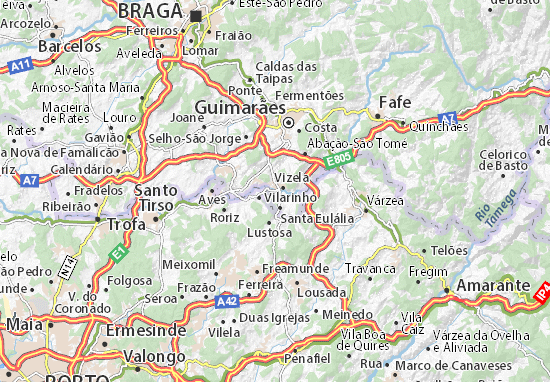 Karte Stadtplan Caldas de Vizela-São João
