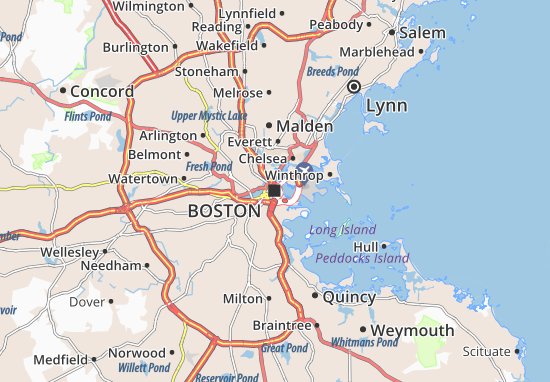 landkarte boston und umgebung Karte Stadtplan Boston Viamichelin landkarte boston und umgebung
