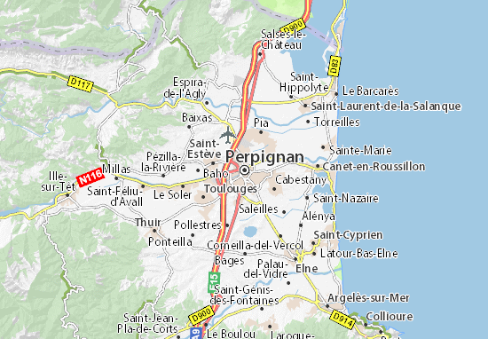 carte detaillee du departement 66 Carte détaillée Perpignan   plan Perpignan   ViaMichelin