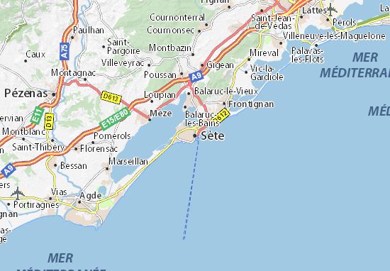 sete carte de france Detailed map of Sète   Sète map   ViaMichelin