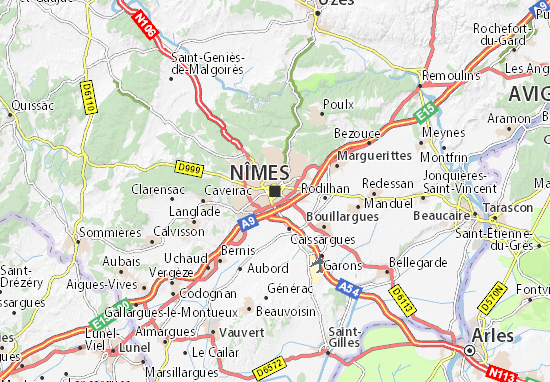 nimes carte de france Carte détaillée Nîmes   plan Nîmes   ViaMichelin
