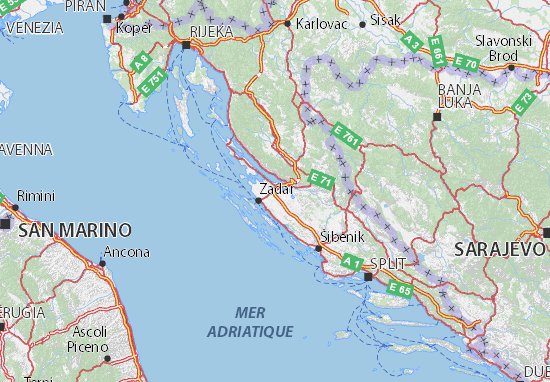 Mappa MICHELIN Zadarska županija - Pinatina di Zadarska županija ViaMichelin
