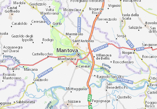 Detailed map of Mantua - Mantua map - ViaMichelin