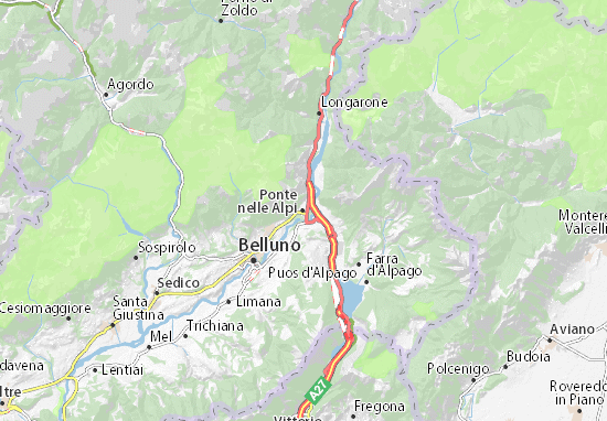 Karte Stadtplan Ponte nelle Alpi