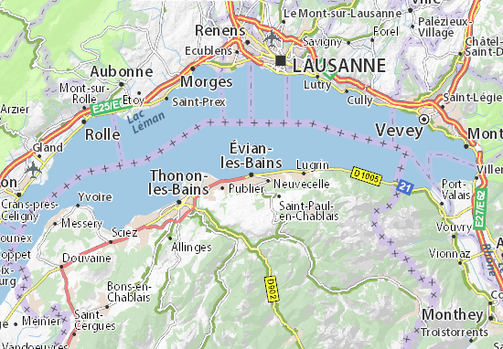 evian sur la carte de france Carte détaillée Évian les Bains   plan Évian les Bains   ViaMichelin