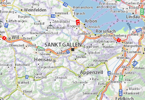Kaart MICHELIN Sankt - plattegrond Sankt Gallen - ViaMichelin