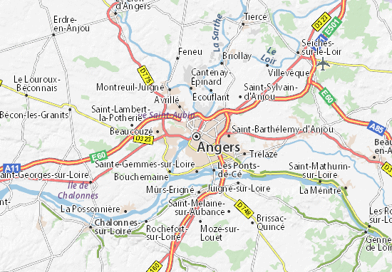 region angers carte Carte détaillée Angers   plan Angers   ViaMichelin