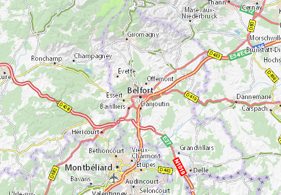 carte belfort et environs Carte détaillée Belfort   plan Belfort   ViaMichelin