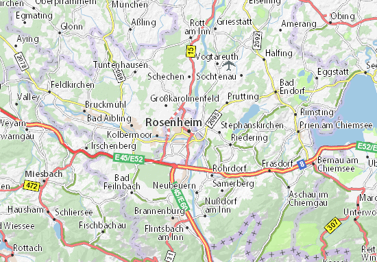 Karte, Stadtplan Rosenheim - ViaMichelin
