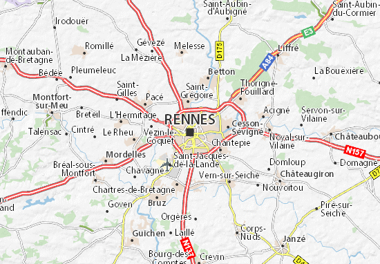 carte de la france rennes Carte détaillée Rennes   plan Rennes   ViaMichelin