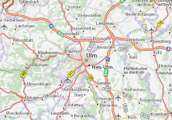 Karte, Stadtplan Ulm - ViaMichelin