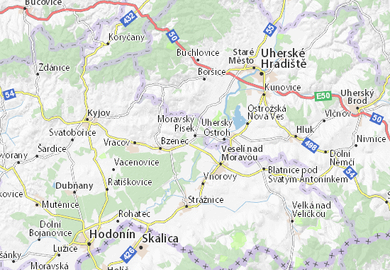 Kaart Plattegrond Moravský Písek