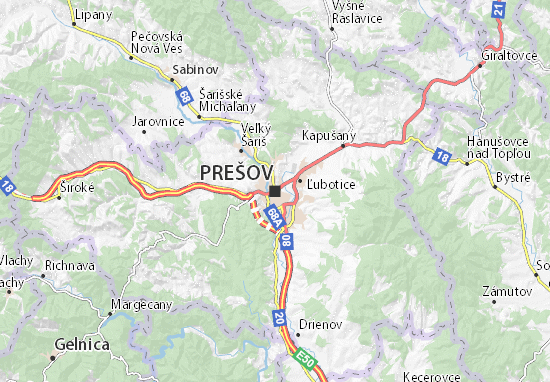 Karte Stadtplan Prešov