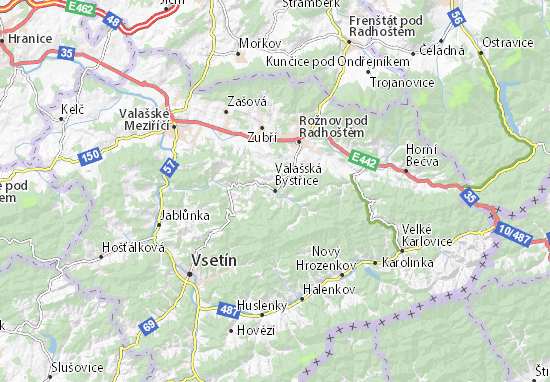Karte Stadtplan Valašská Bystřice