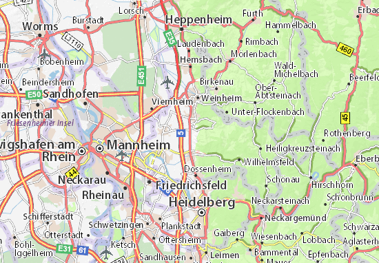 Mapa Hirschberg an der Bergstraße
