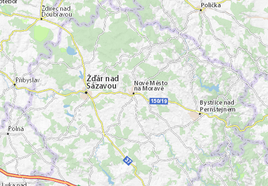 Kaart Plattegrond Nové Město na Moravě