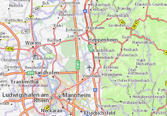 Karte, Stadtplan Hüttenfeld - ViaMichelin