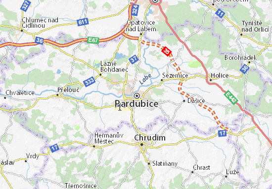 MICHELIN-Landkarte Pardubice I - Stadtplan Pardubice I - ViaMichelin