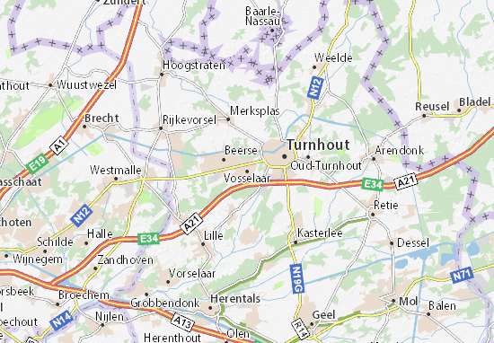 Karte Stadtplan Vosselaar