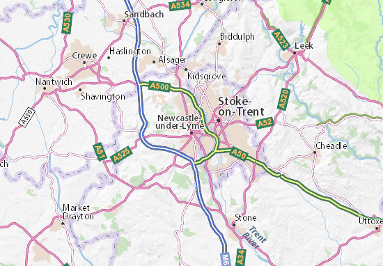 Karte Stadtplan Newcastle-under-Lyme