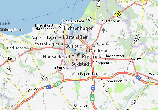 warnemünde karte deutschland Karte Stadtplan Rostock Viamichelin warnemünde karte deutschland