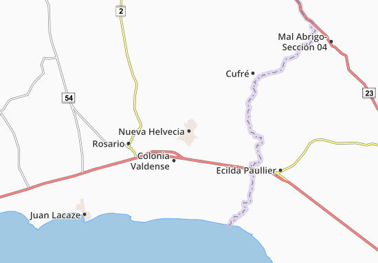 Karte Stadtplan Nueva Helvecia
