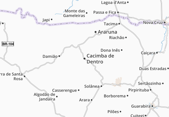 Karte Stadtplan Cacimba de Dentro