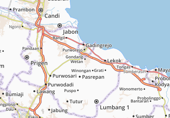 Karte Stadtplan Gondang Wetan