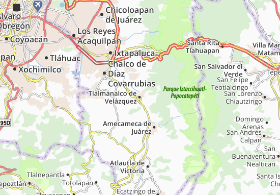 Karte Stadtplan Tlalmanalco de Velázquez