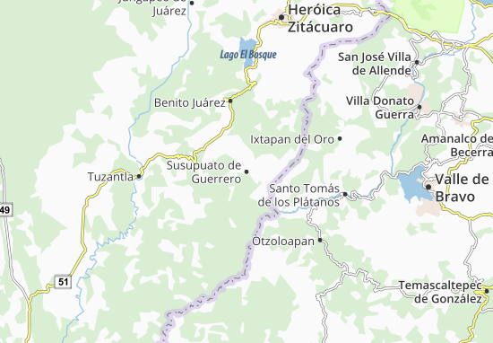 Karte Stadtplan Susupuato de Guerrero