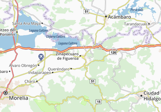 Karte Stadtplan Zinapécuaro de Figueroa