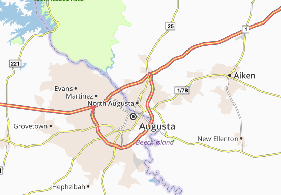 Kaart Plattegrond North Augusta