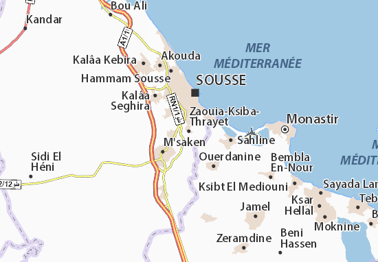 Mapa Zaouia-Ksiba-Thrayet