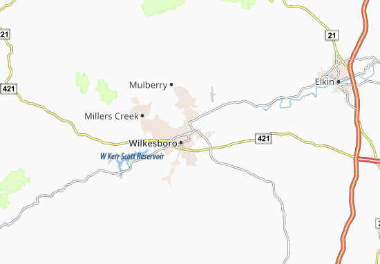 Kaart Plattegrond North Wilkesboro