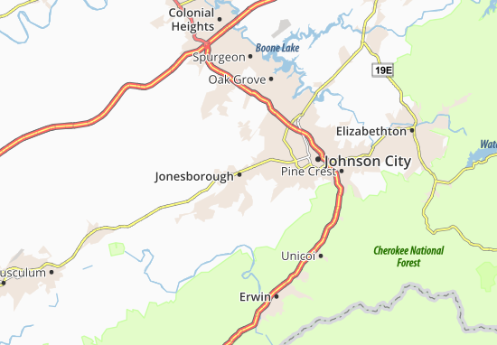 Kaart Plattegrond Jonesborough