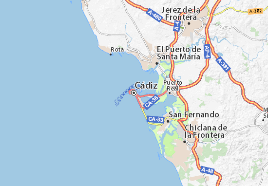 cadiz karta Map of Cádiz   Michelin Cádiz map   ViaMichelin cadiz karta
